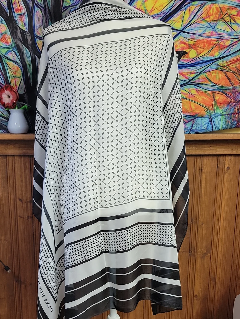 Dane Buchman Elegant Black & White Striped Women's Scarf Jacket Accessory